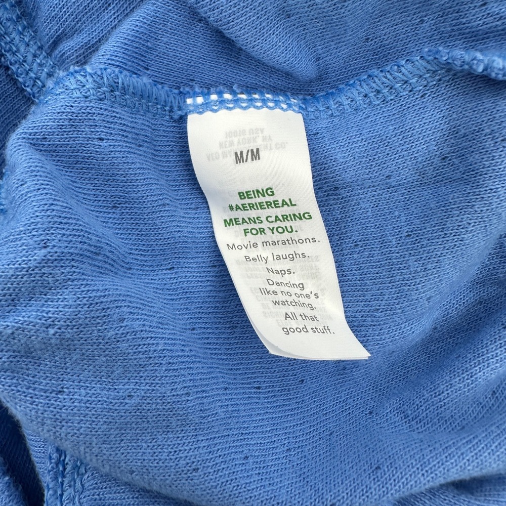 Aerie Blue Endless Summer Cropped Sweatshirt Ruffle Hem Tie Cuff Size Medium - Picture 7 of 9